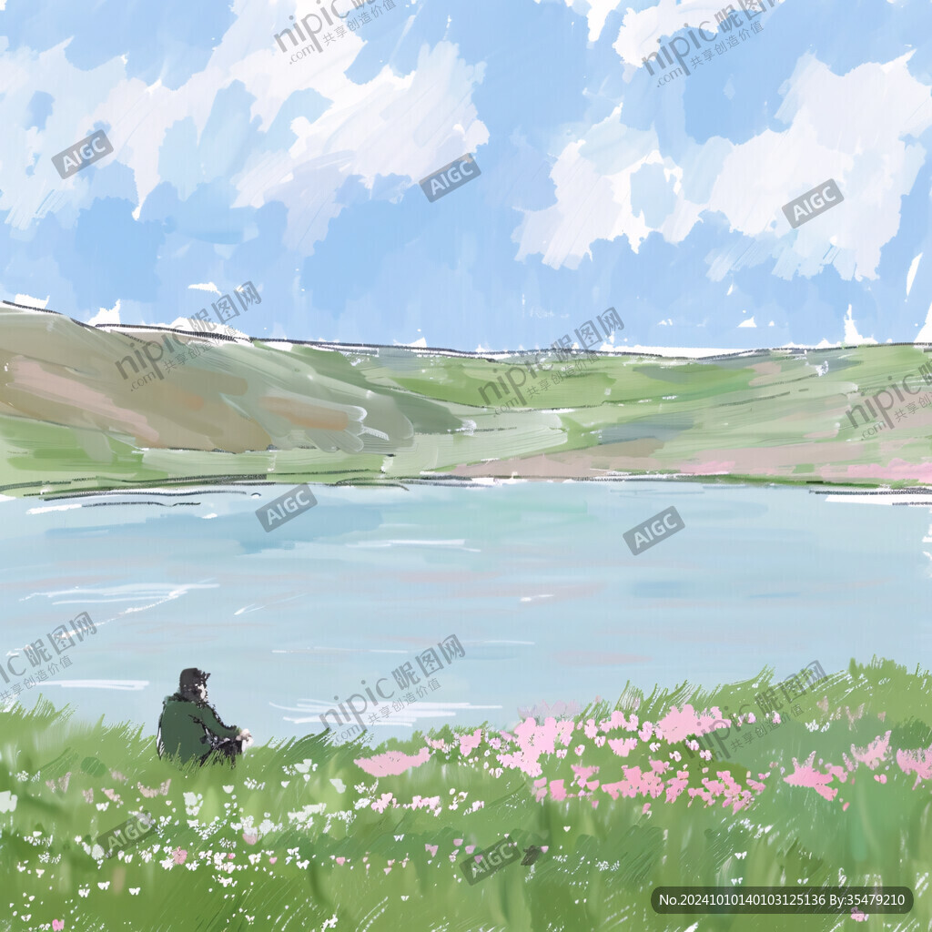 夏季草原牧场草场河流