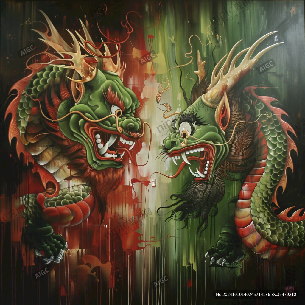 手绘龙壁画