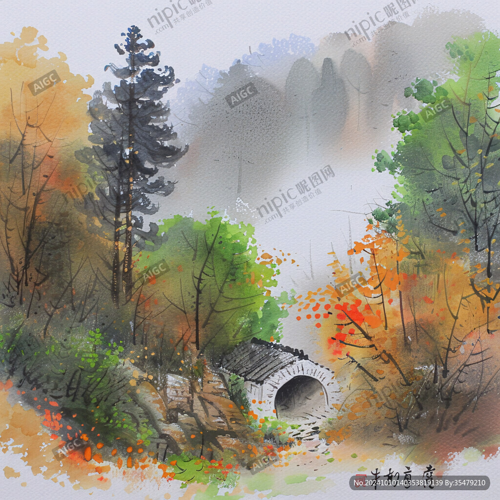 韩国插画韩国水墨山水