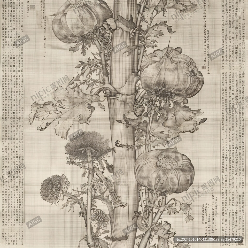复古手绘银杏叶装饰画