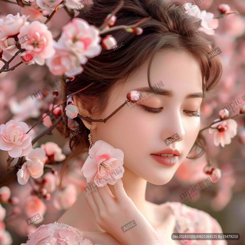 手绘桃花美女