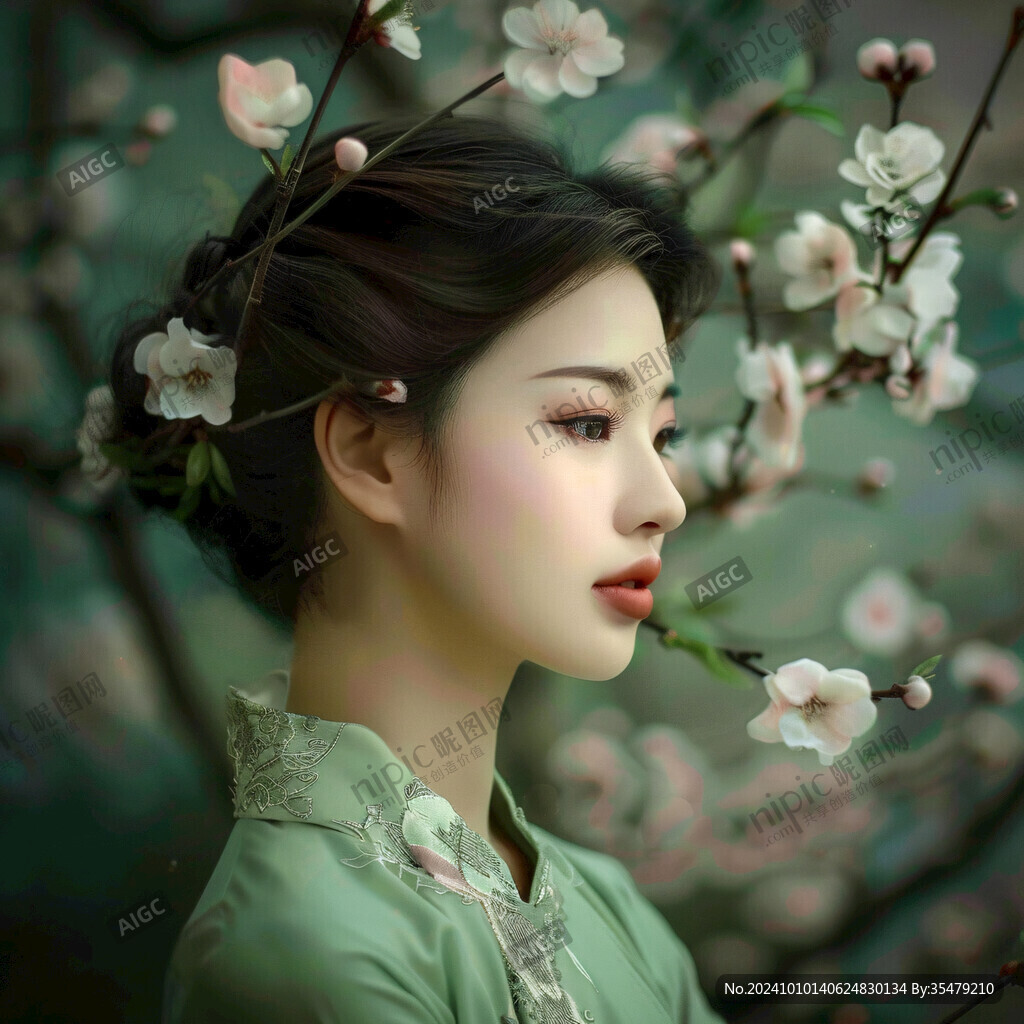 宫廷美女仕女图杏花