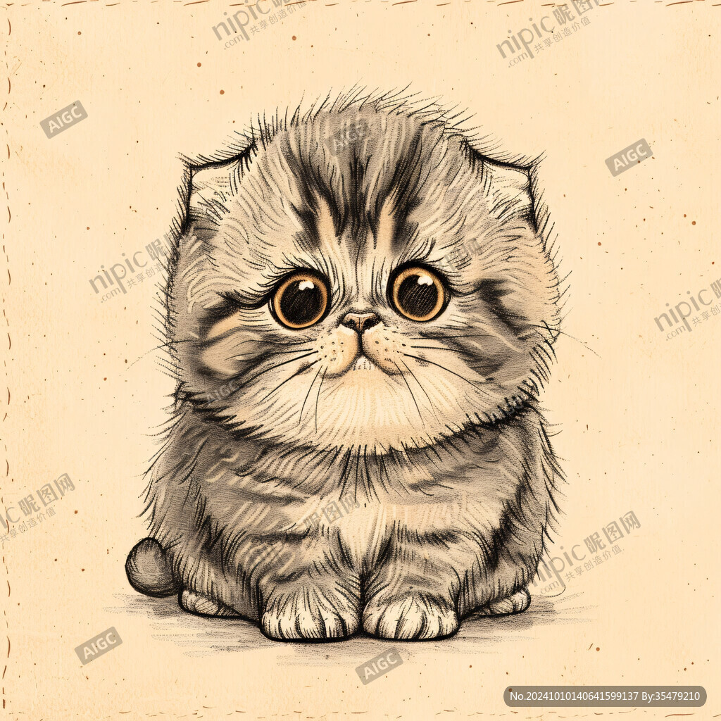 手绘大眼萌猫咪装饰画
