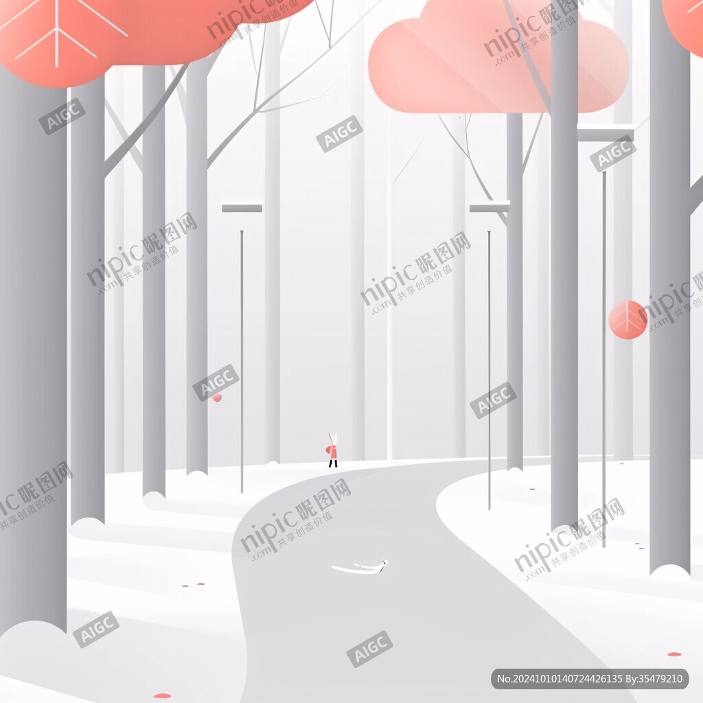 手绘冬季主题朦胧插画