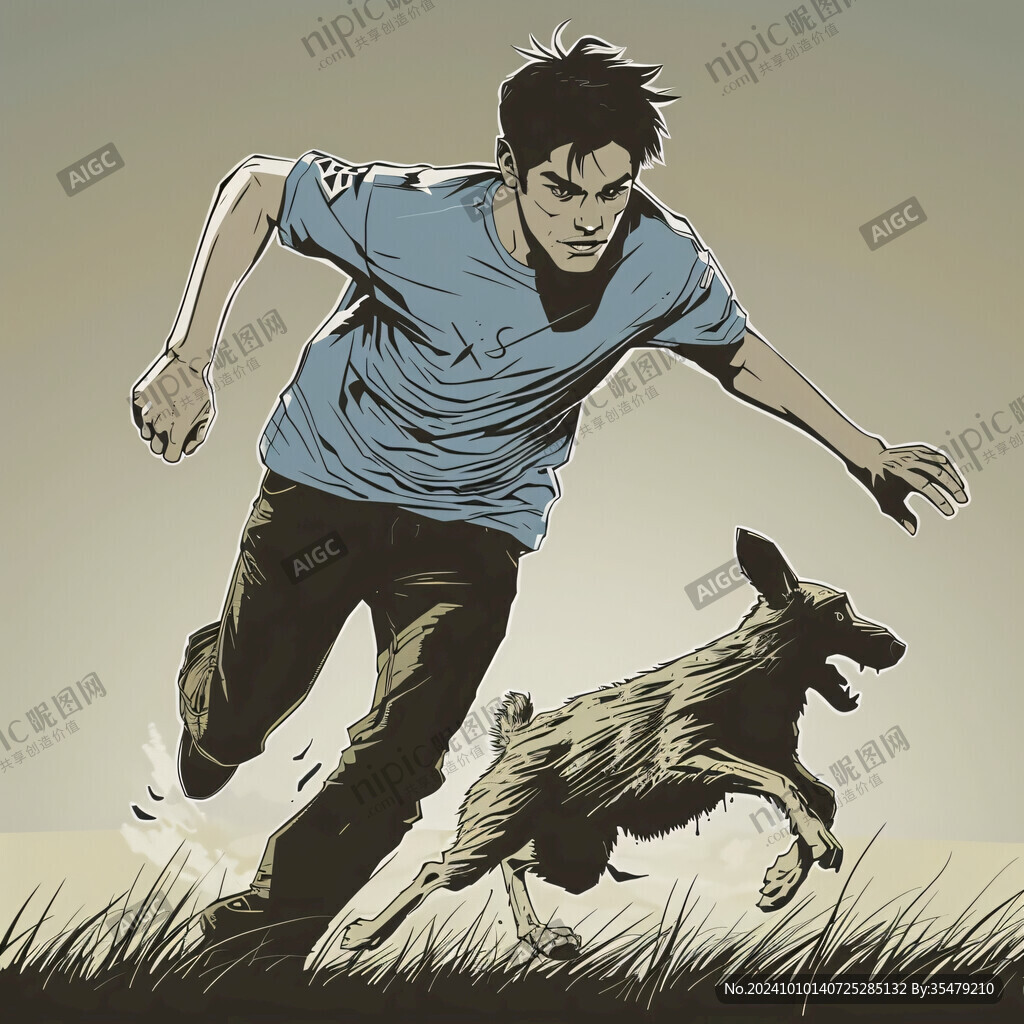 手绘奔跑的狼