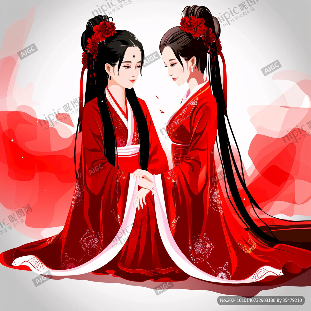 卡通红色汉服女孩