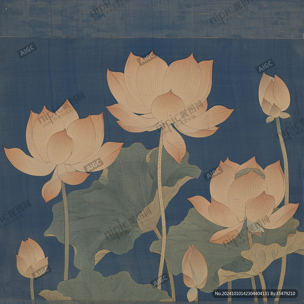 蓝色荷花壁画