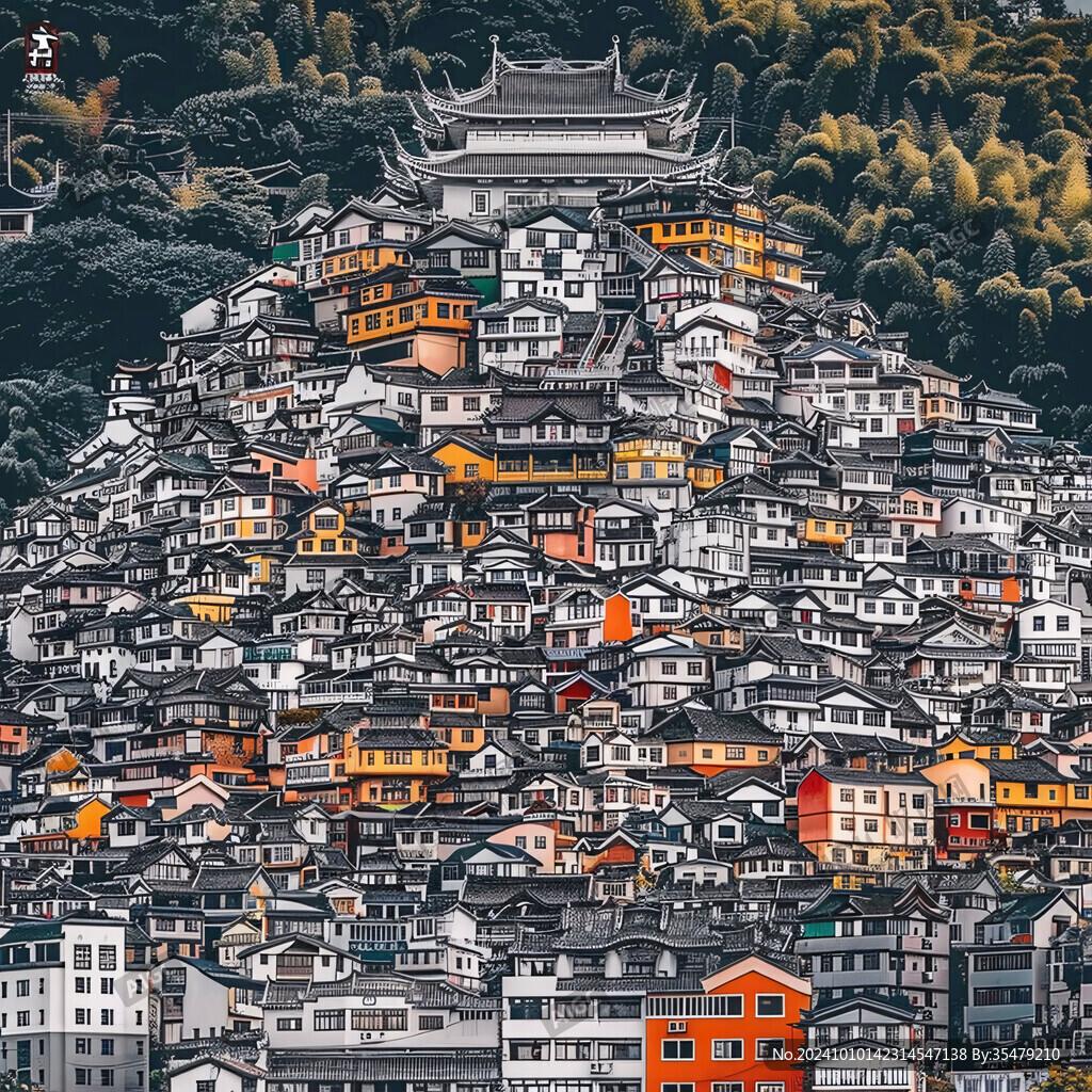 黔东南地标建筑山水画