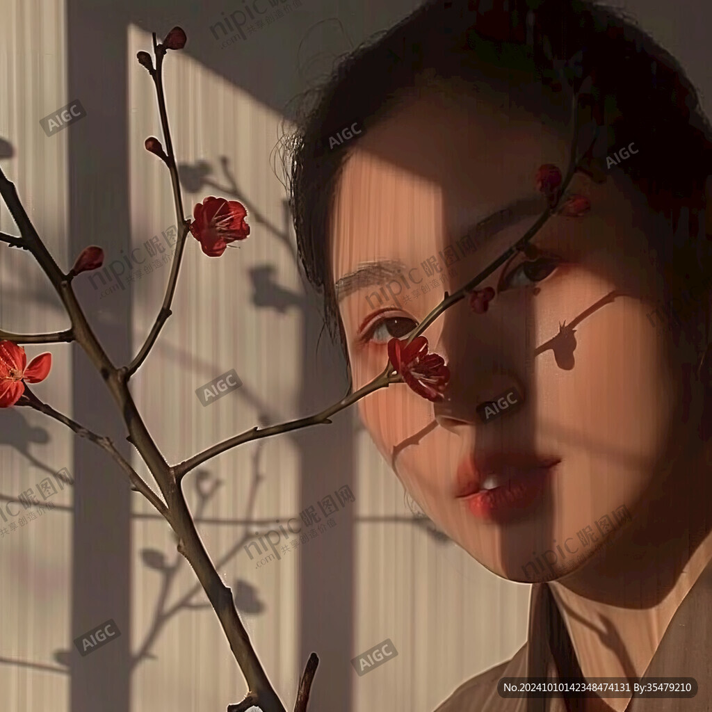 美人倚窗插画