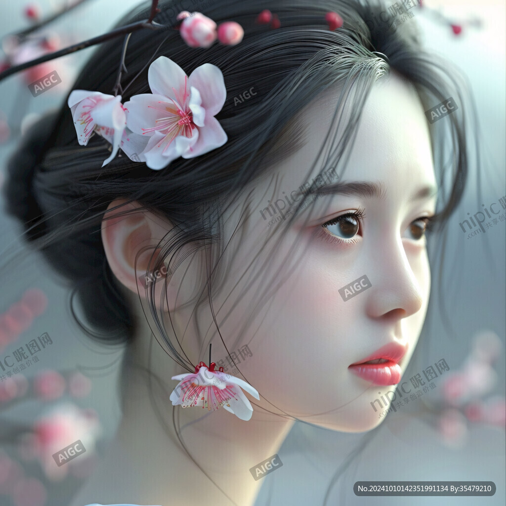 桃花美人插画