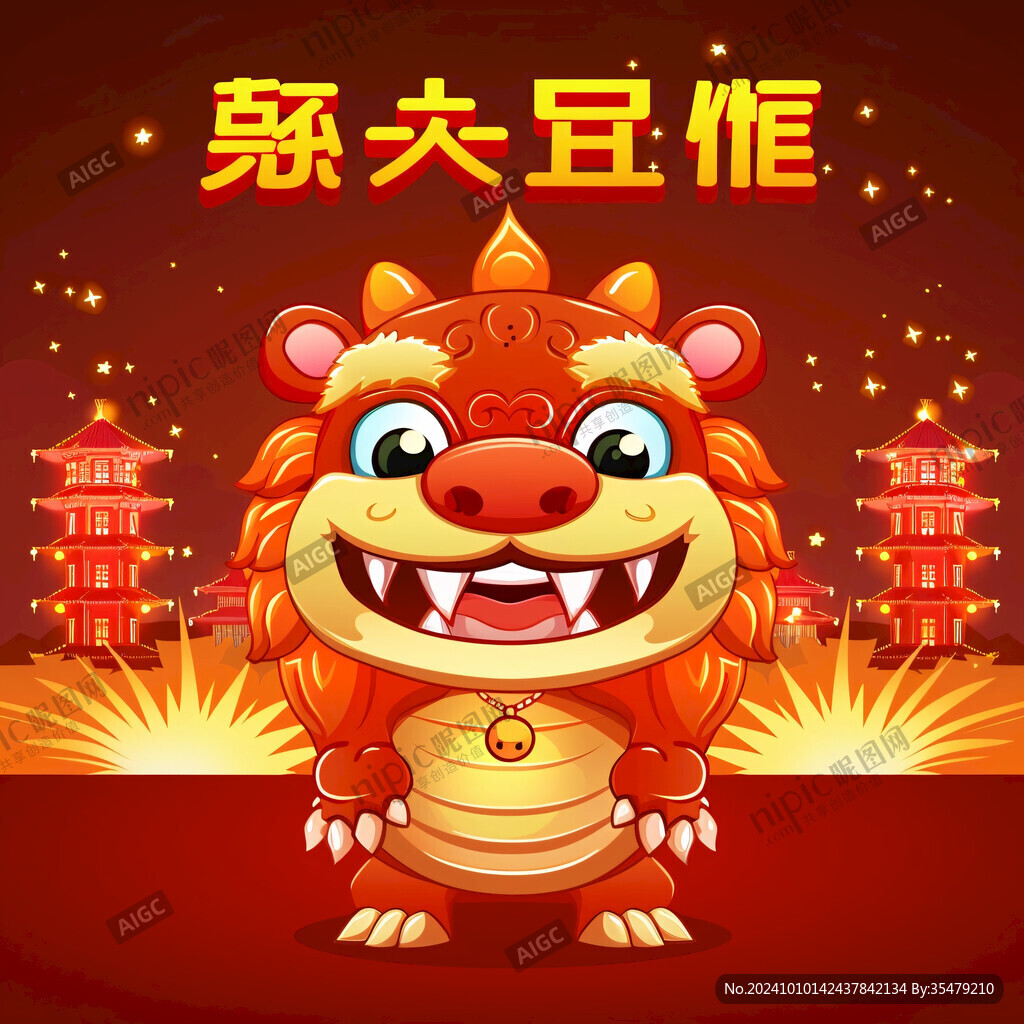 醒狮开业插画