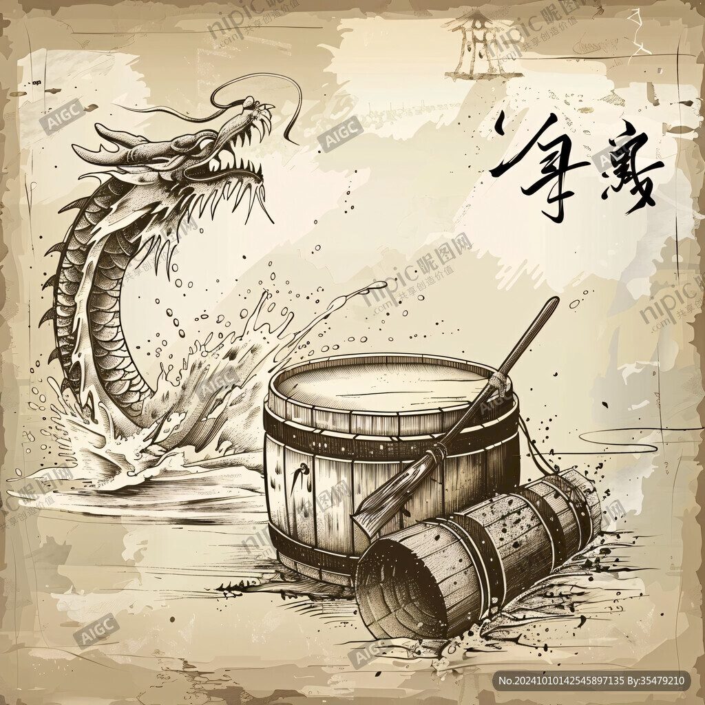 龙年击鼓插画