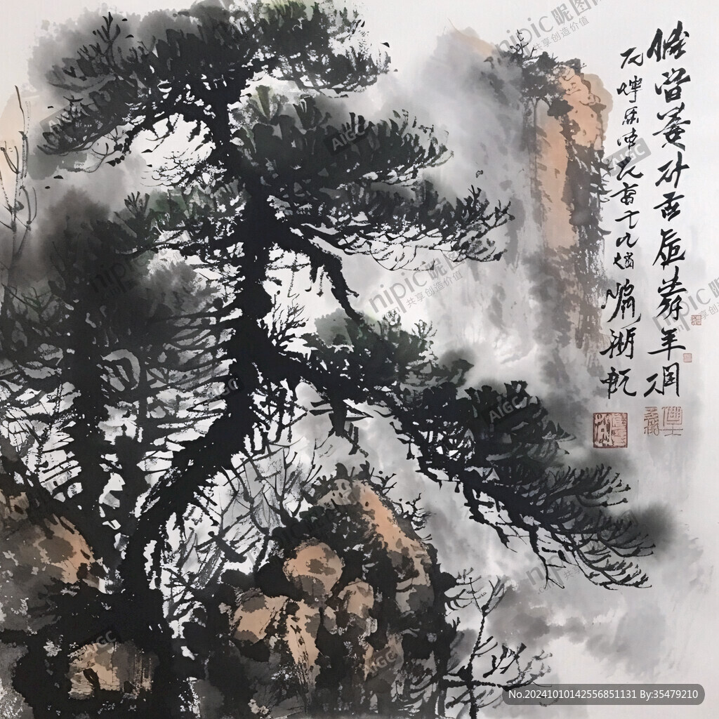 国画迎客松