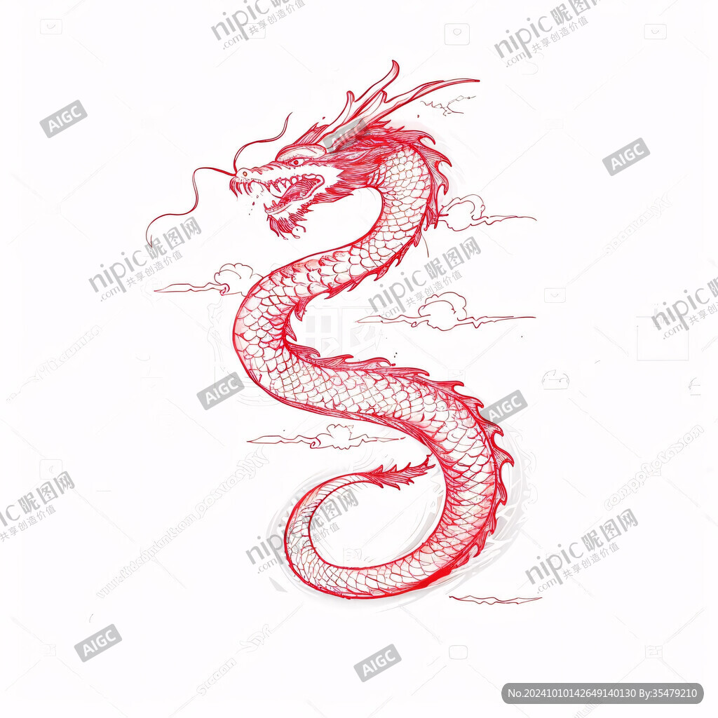 红色中国风龙手绘