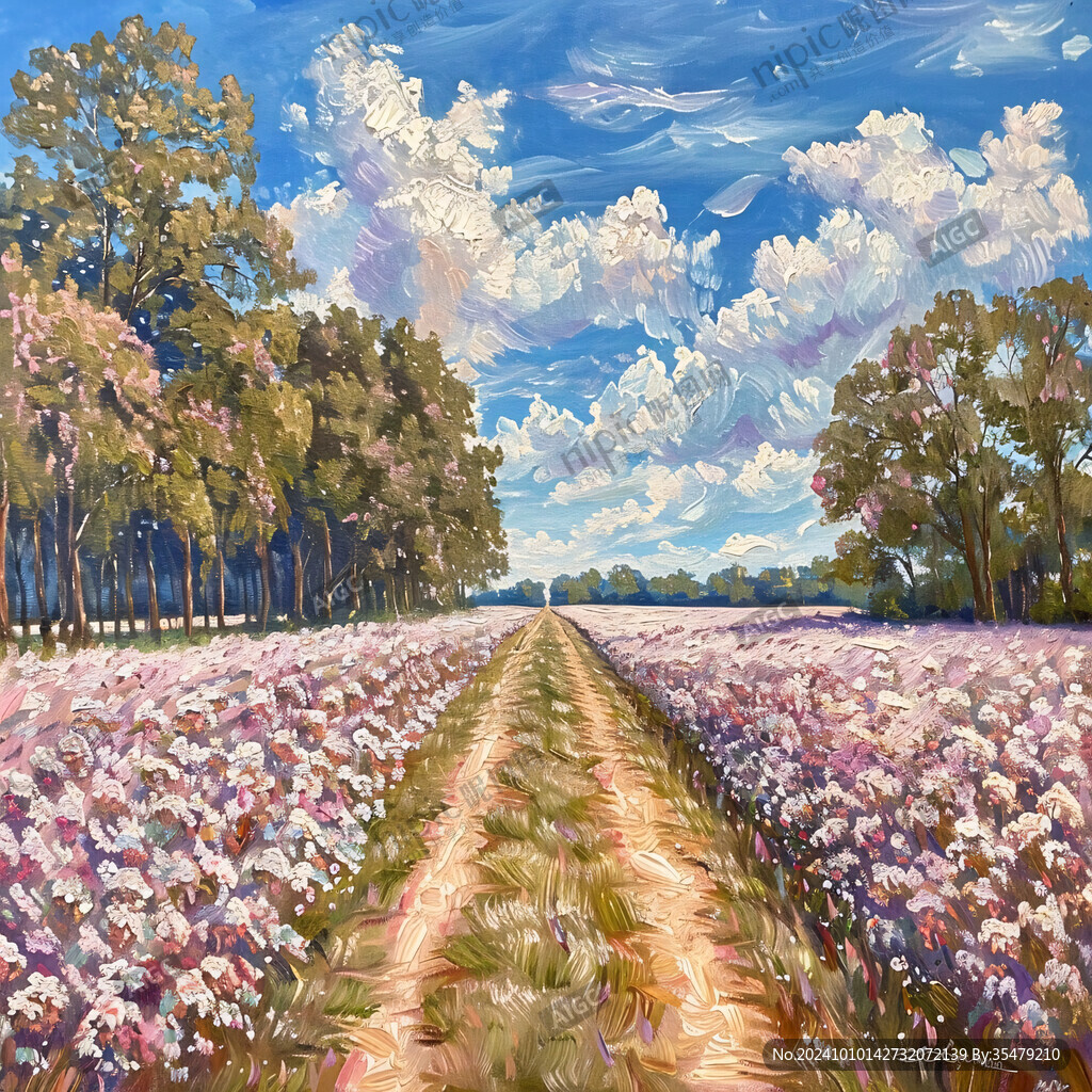 薰衣草风景油画