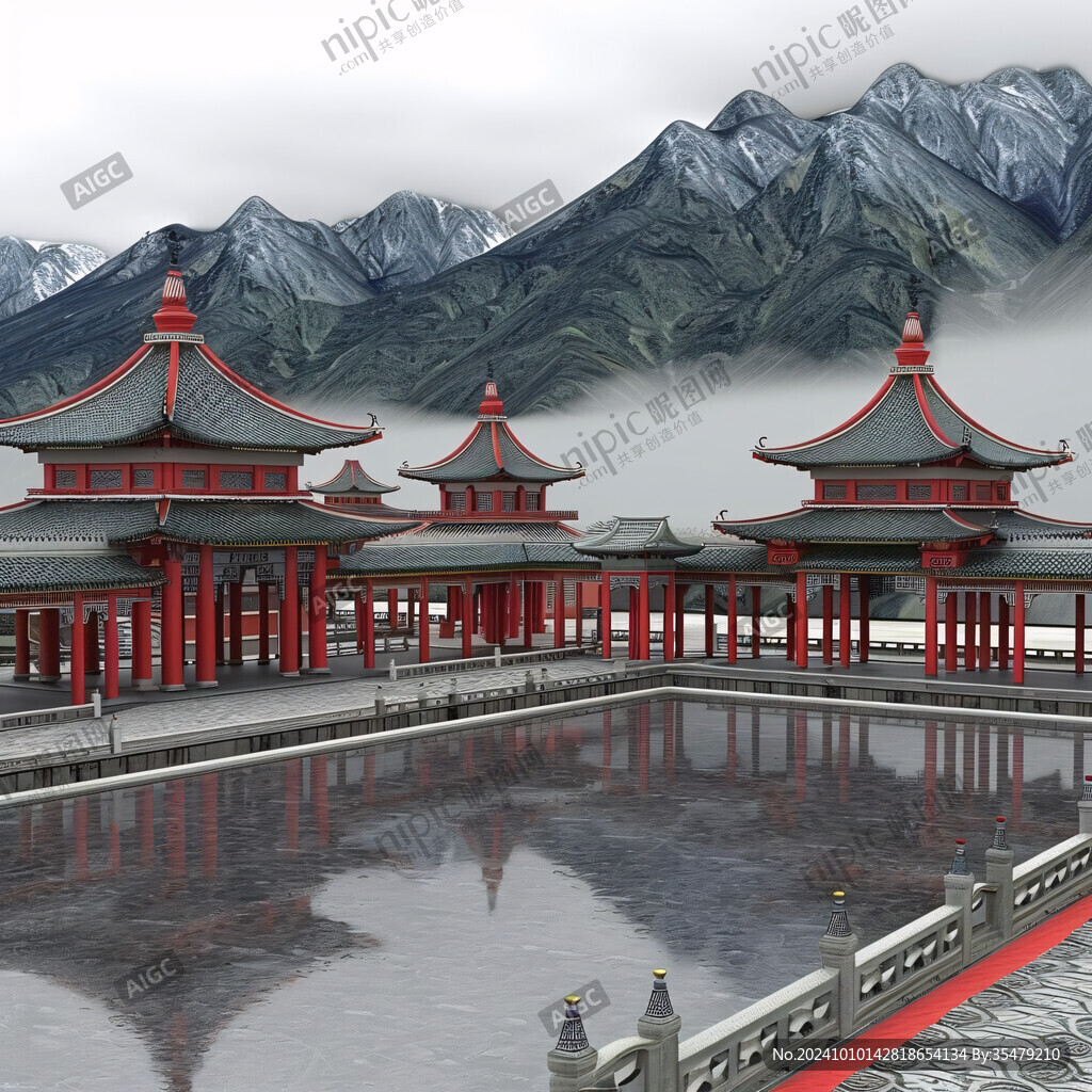 新中式楼阁皇宫山水