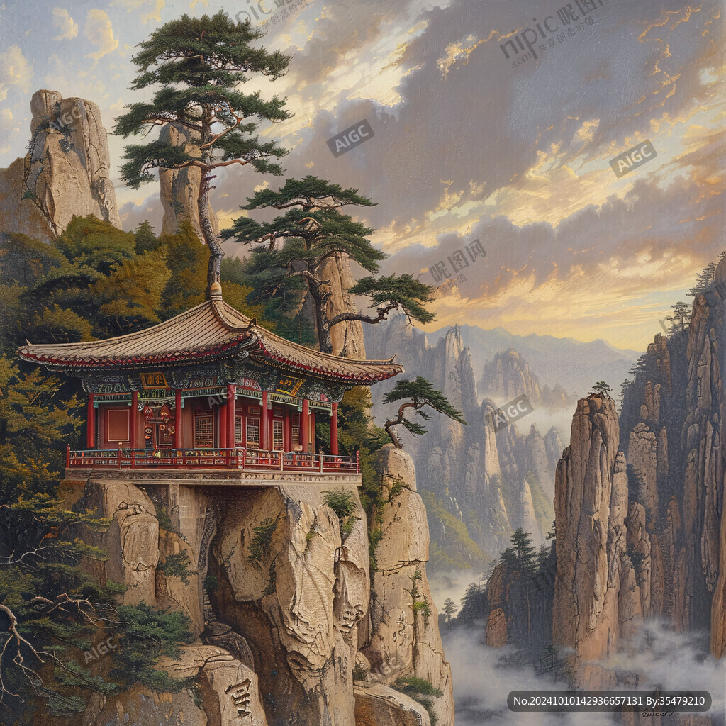 迎客松油画