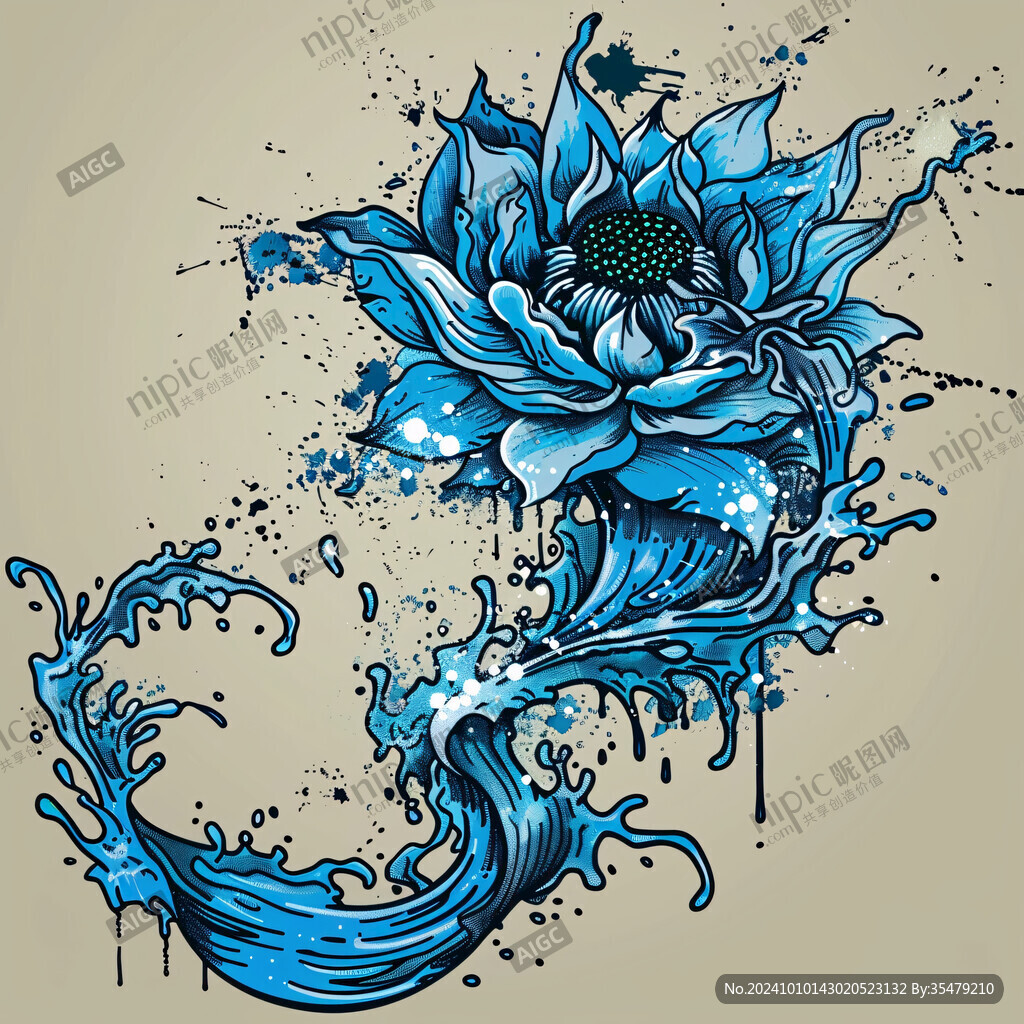 手绘金属质感荷花