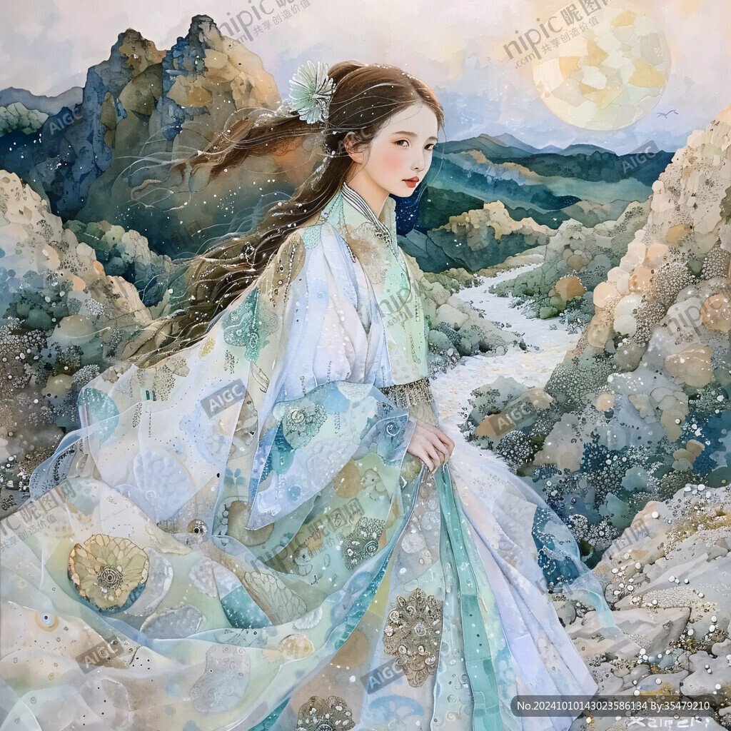 水彩风汉服美女