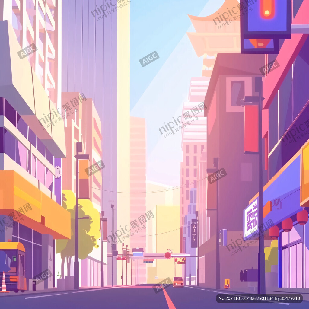 日落街道插画