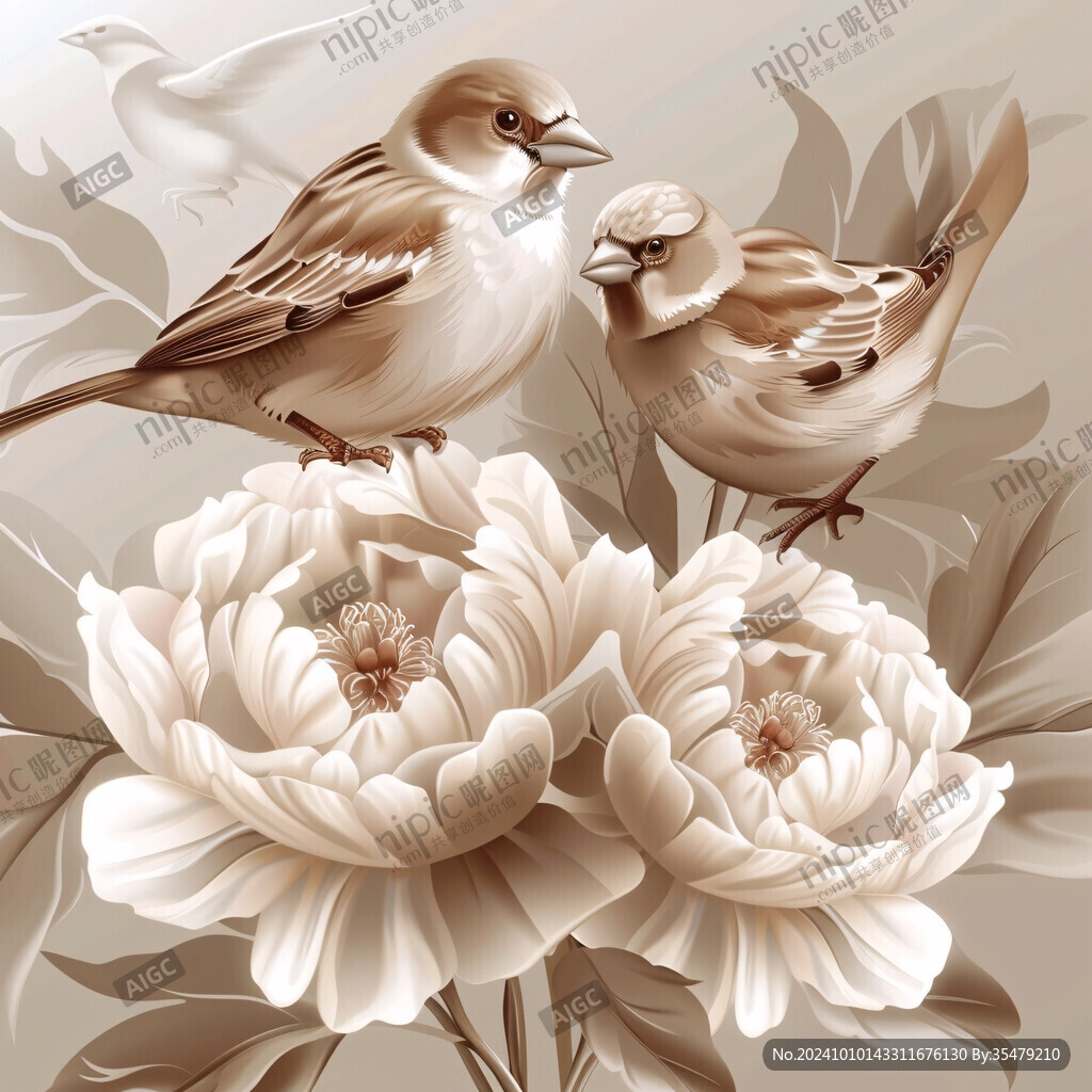 3d立体浮雕花卉花鸟