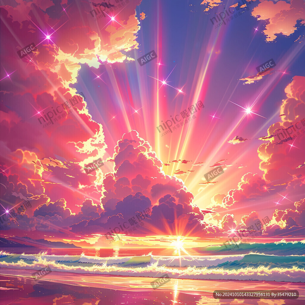 海上落日插画