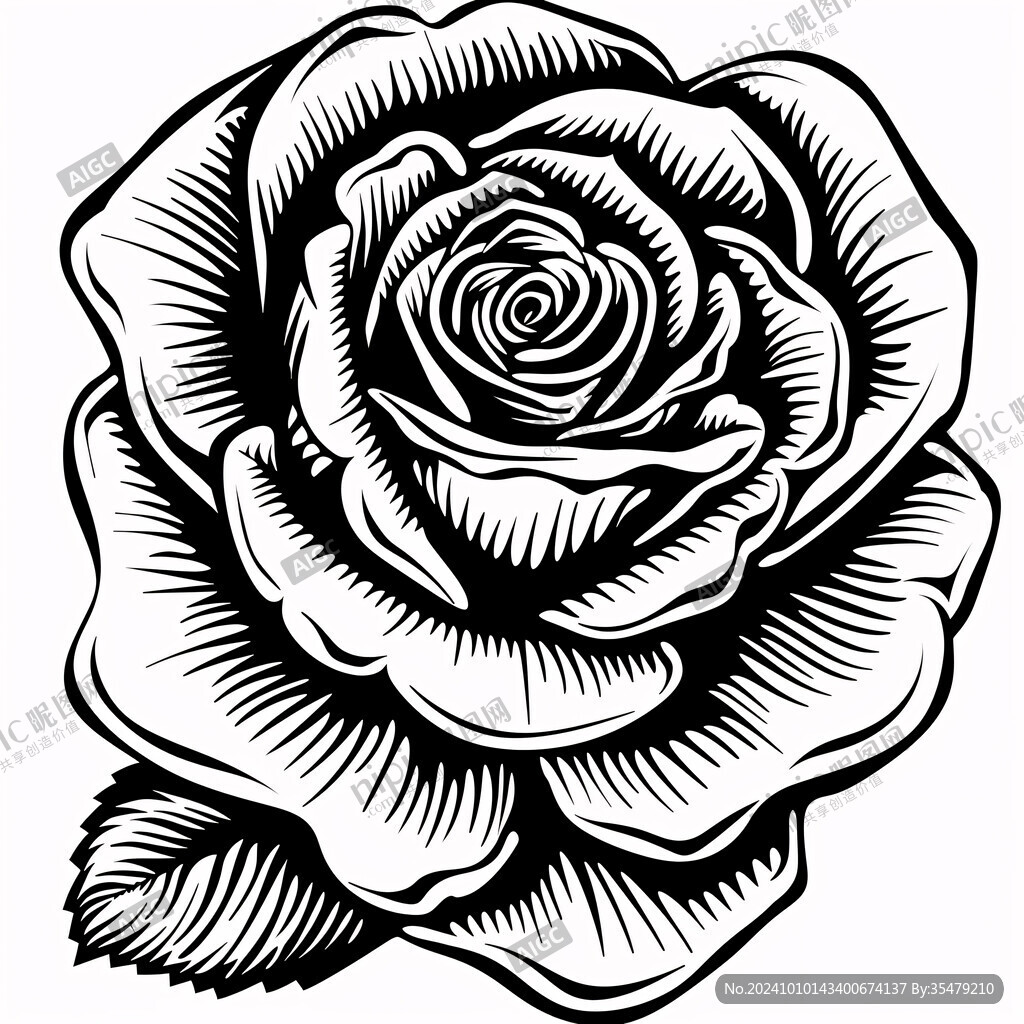 玫瑰花黑白线描画