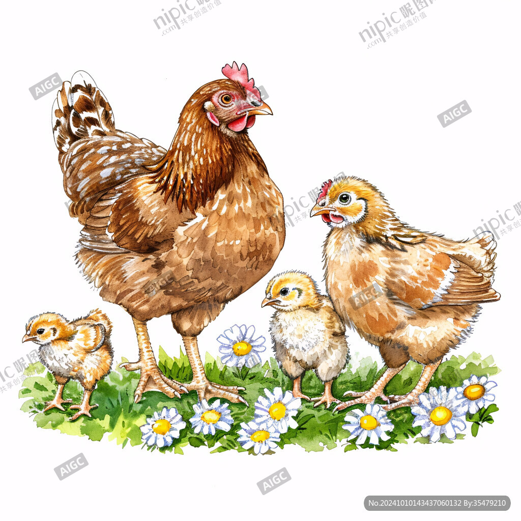 手绘母鸡小鸡