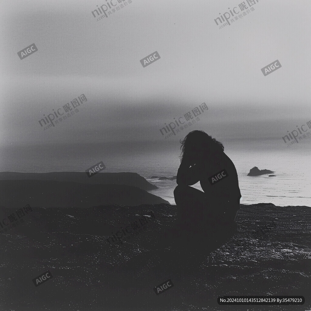 海边发呆的女孩