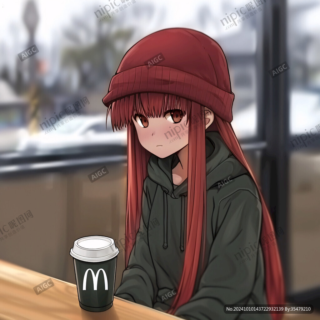 二次元女孩喝奶茶