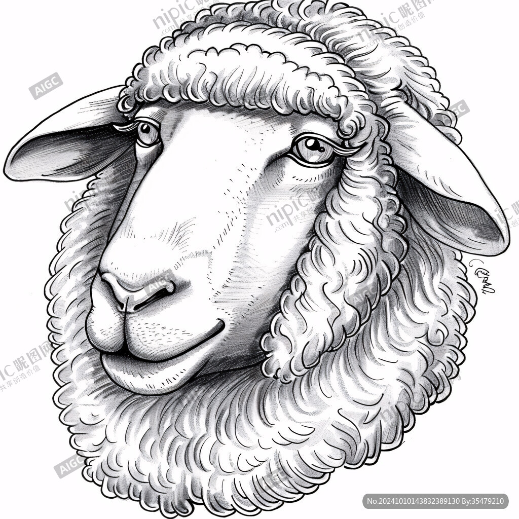 手绘羊素描羊