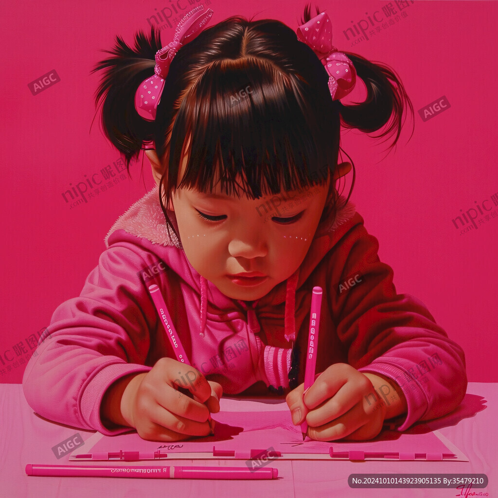 认真写字的小孩