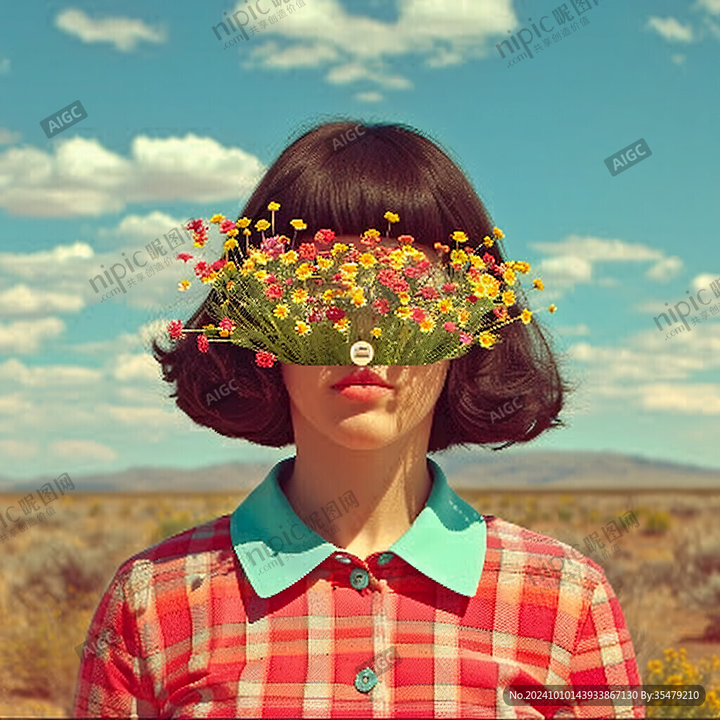 花挡脸的女孩