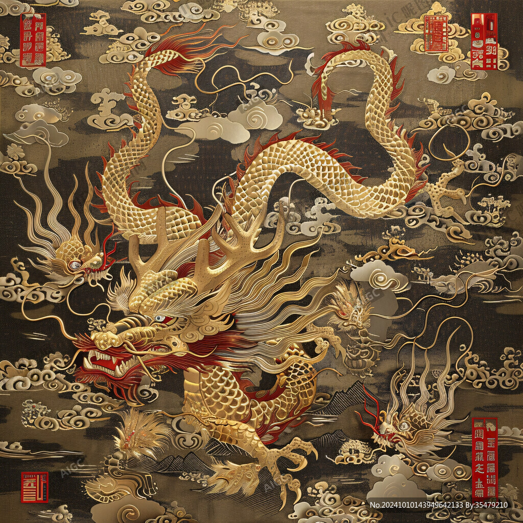 龙年烫金插画