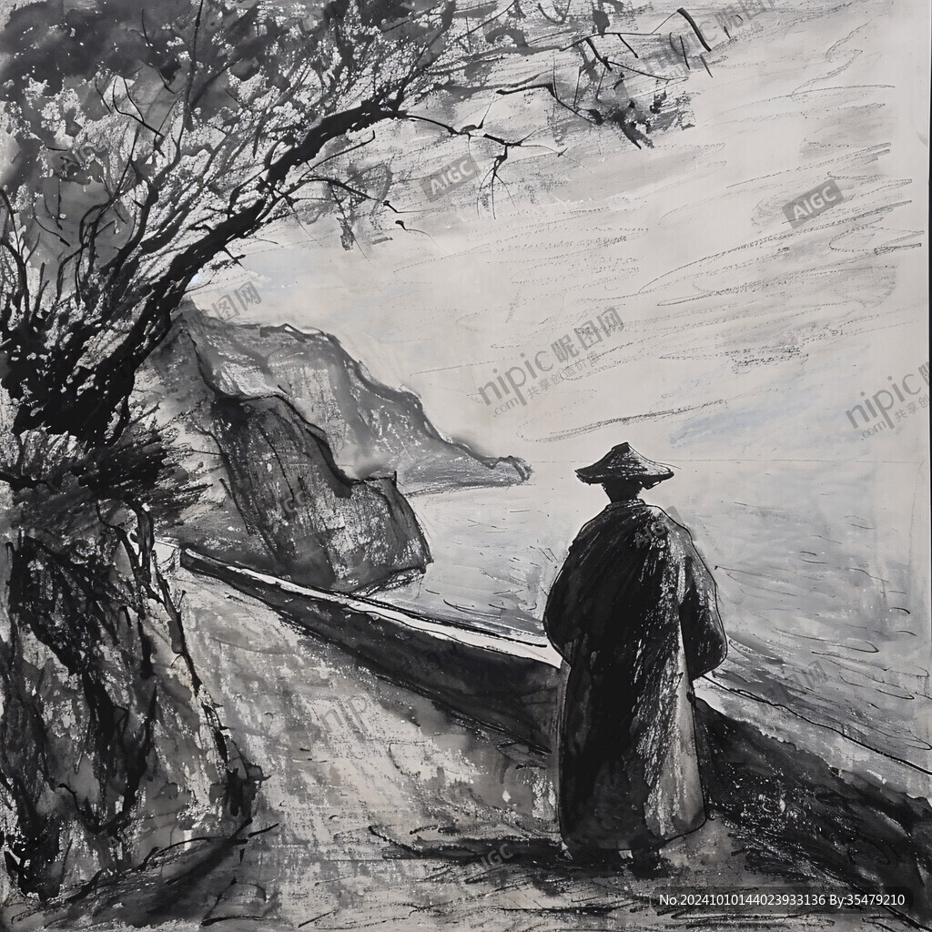 树下的老人油画