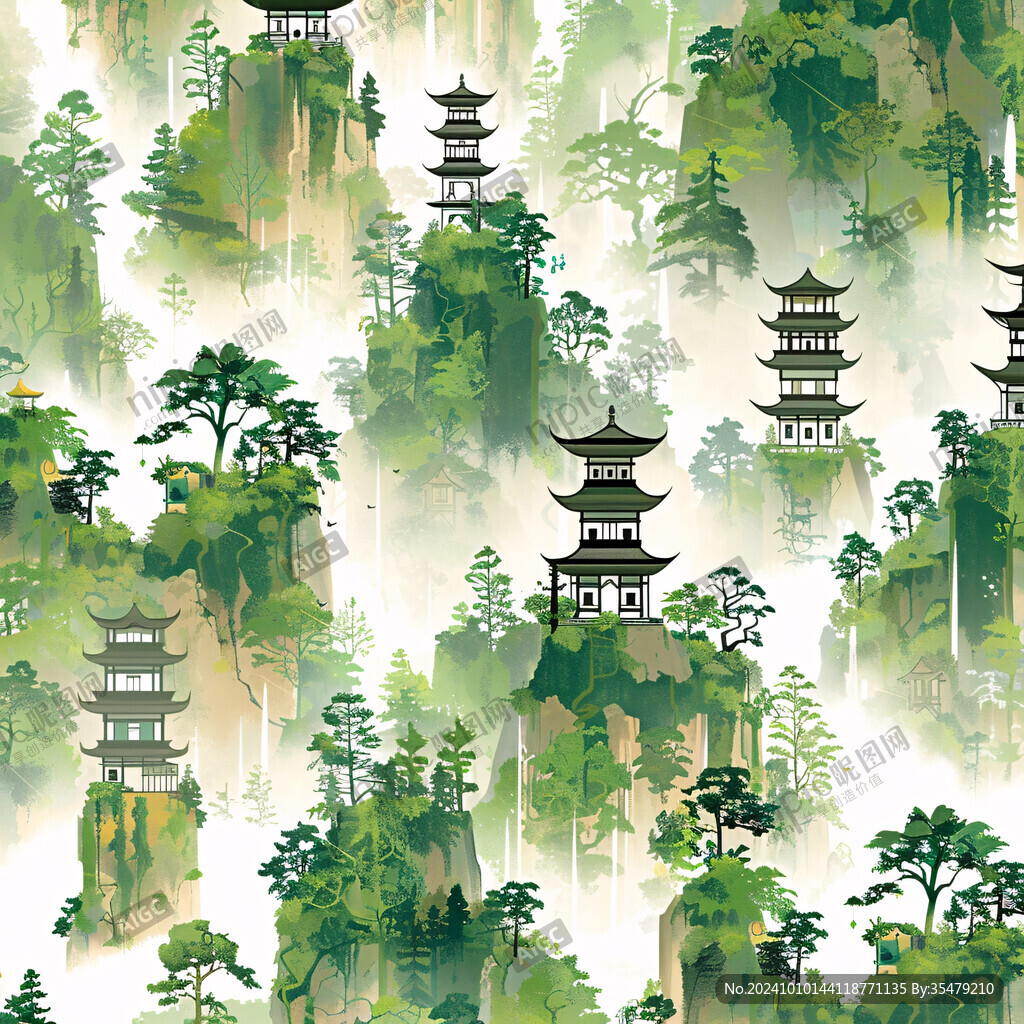 鸿山织雨景点插画