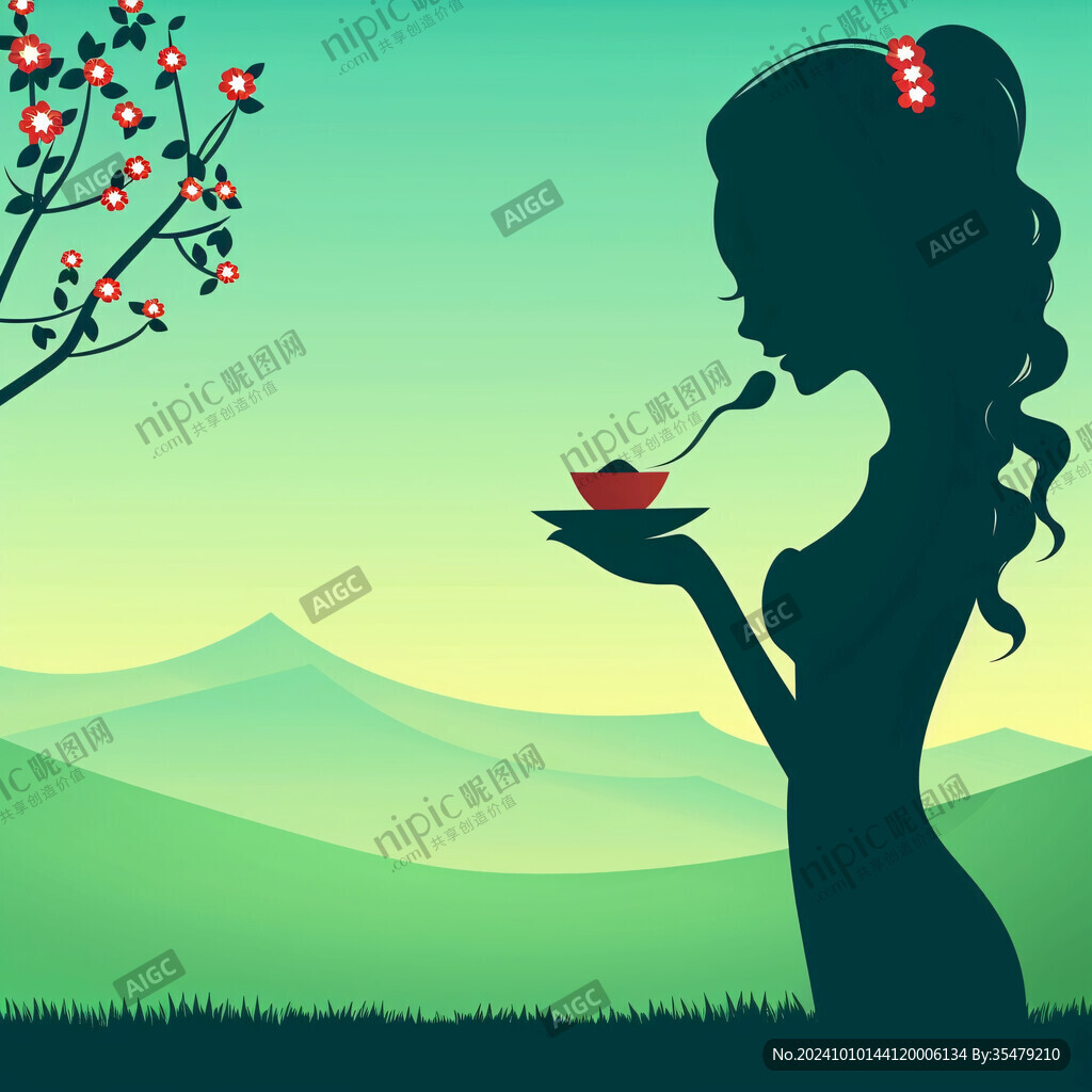 喝茶端茶女子