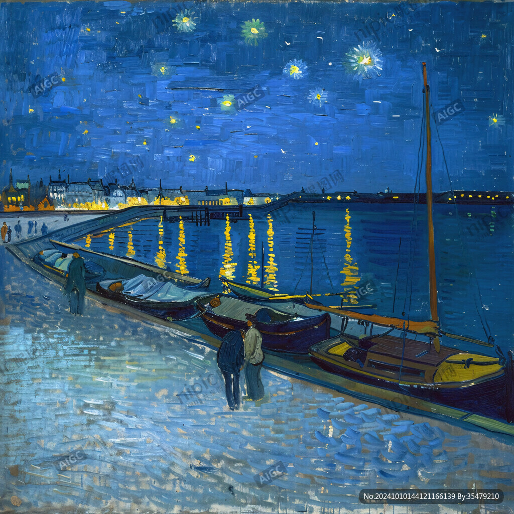 插画夜景湖泊