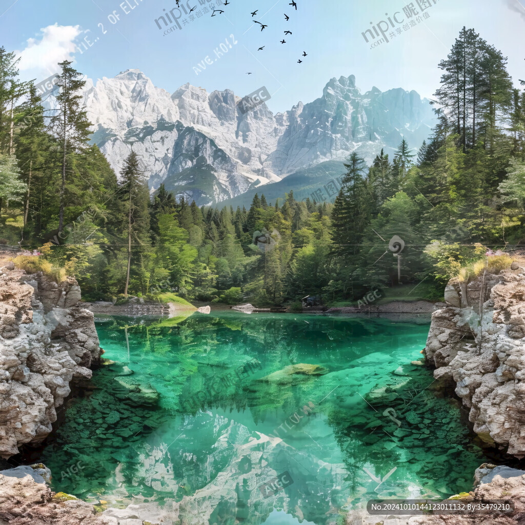 欧式地产山峰湖水湖泊