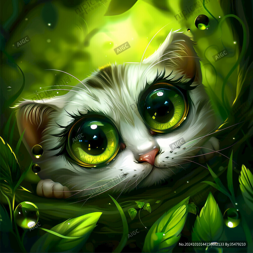 手绘大眼萌猫咪装饰画