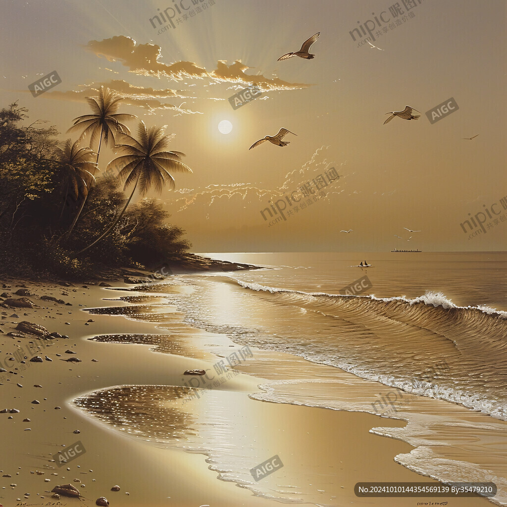 海边落日插画