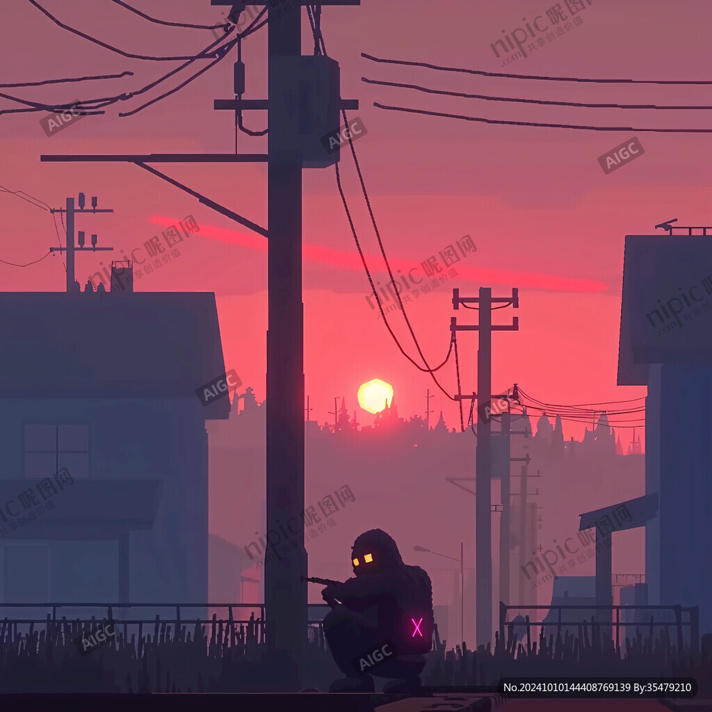 日落街道插画