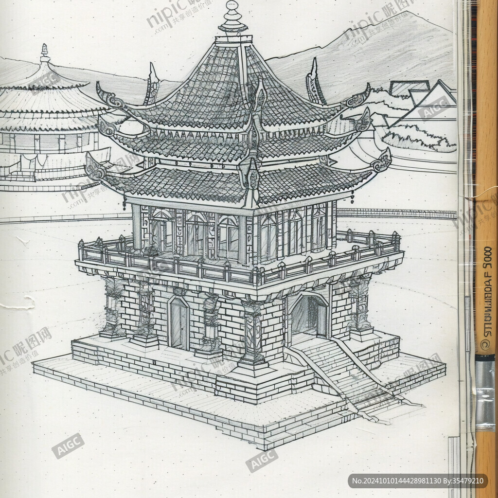 中国建筑手绘素描