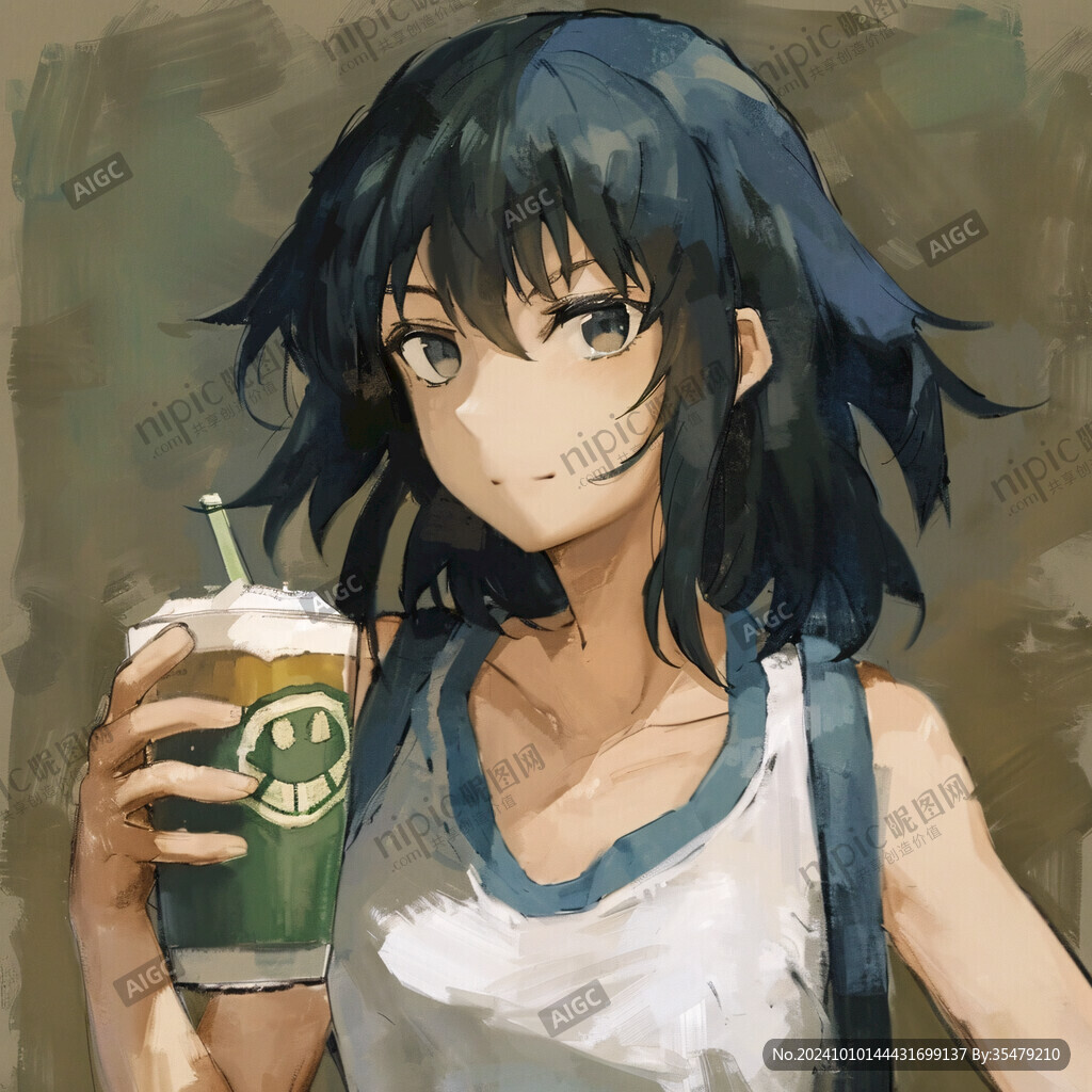 二次元女孩喝奶茶