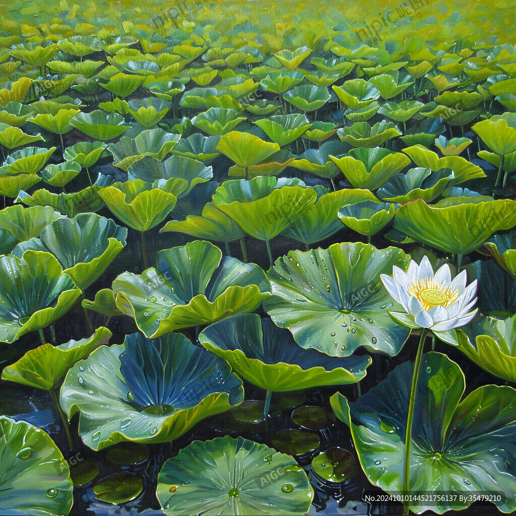 蓝色荷花壁画
