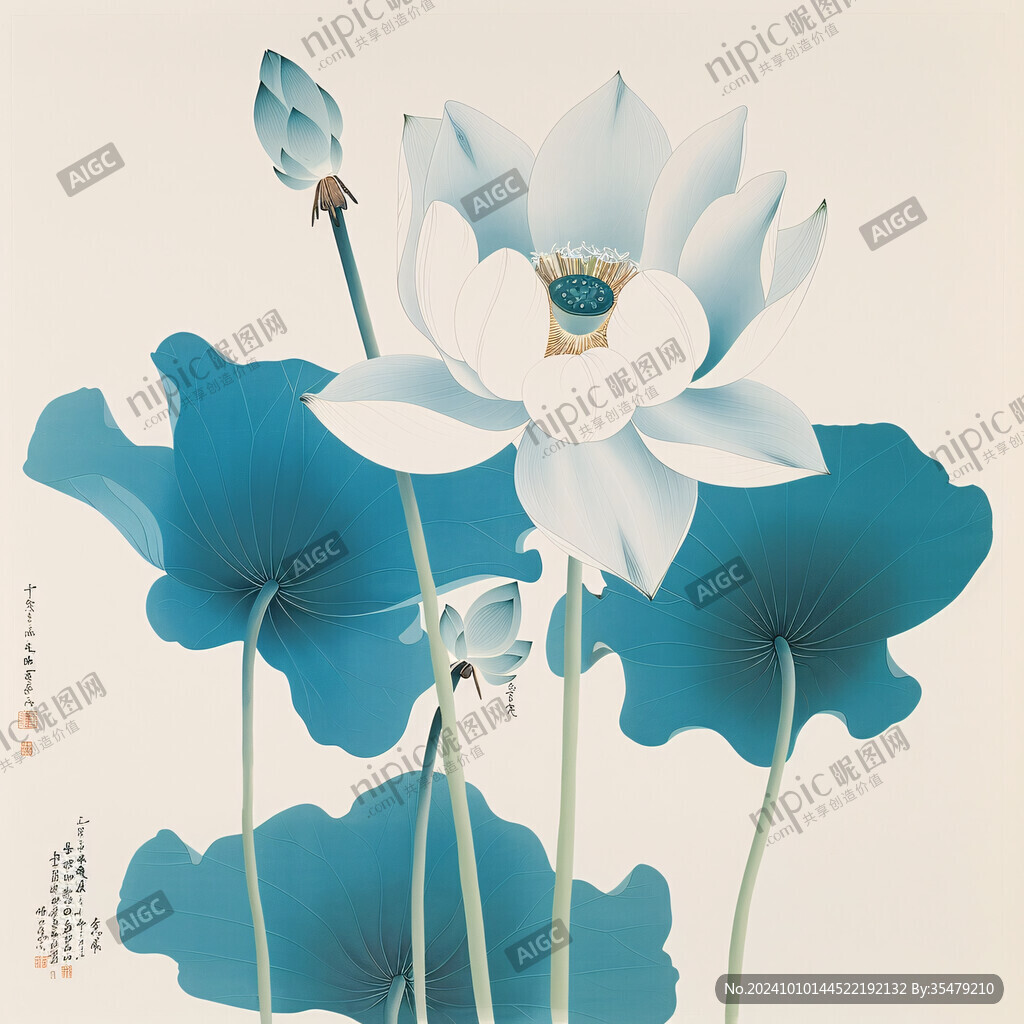 白色荷花壁画