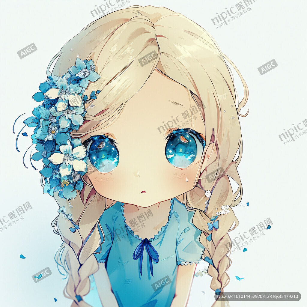 蓝色女孩插画