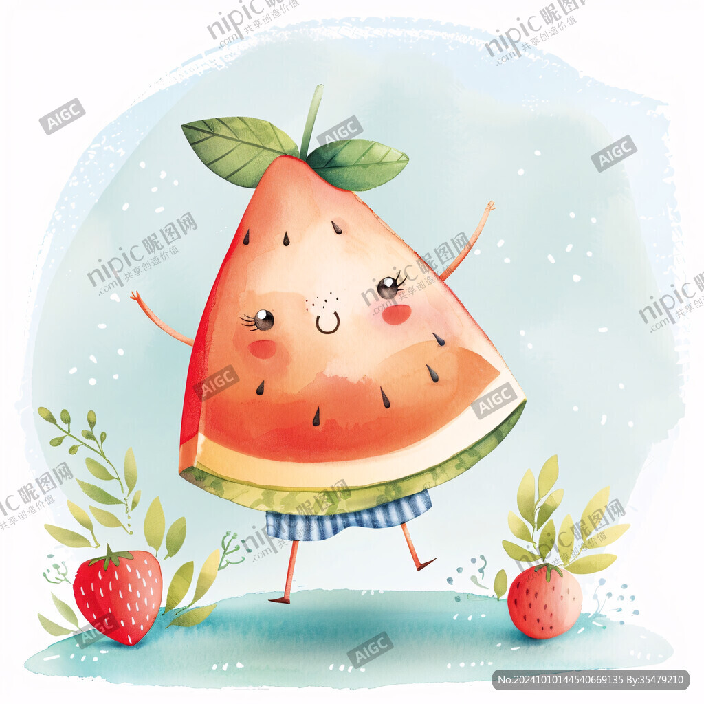 吃西瓜插画