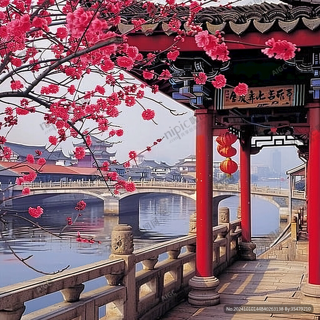 广济桥与木棉花