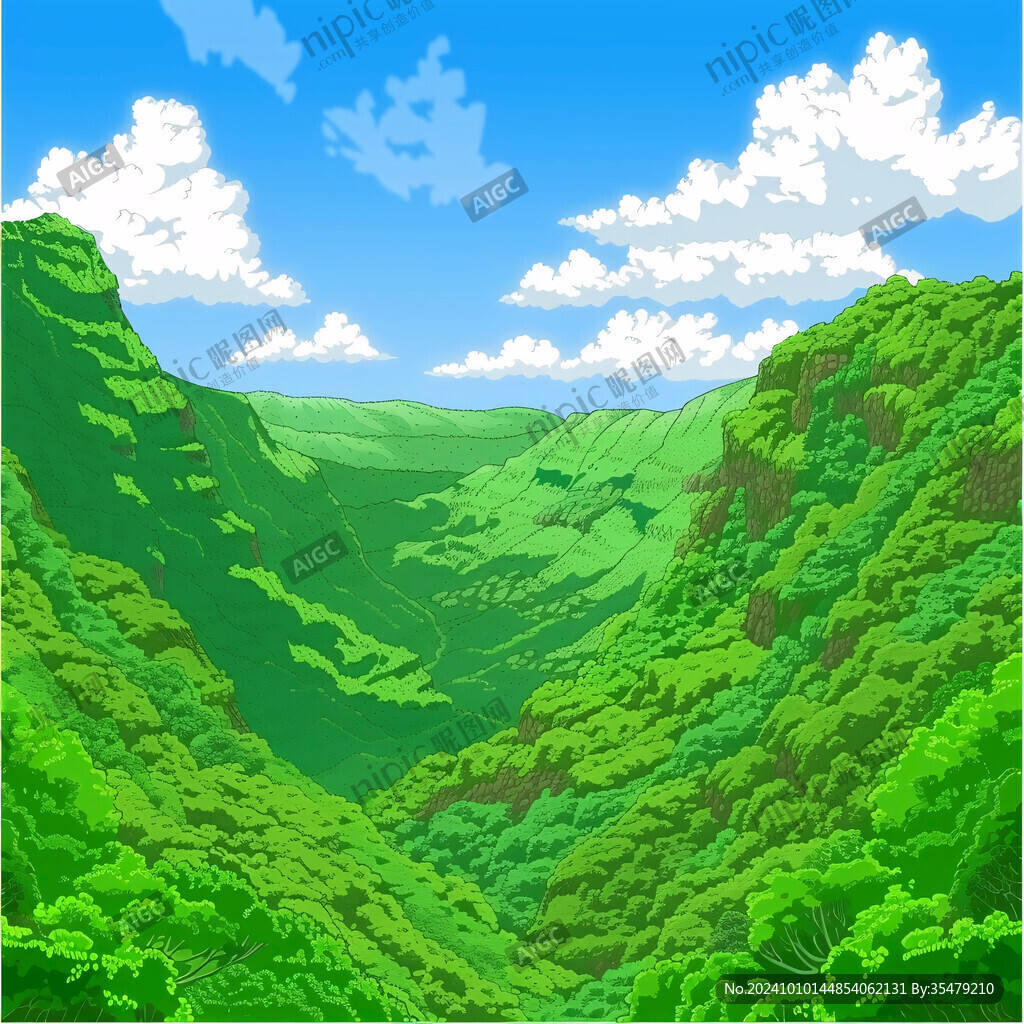 卡通绿色山景